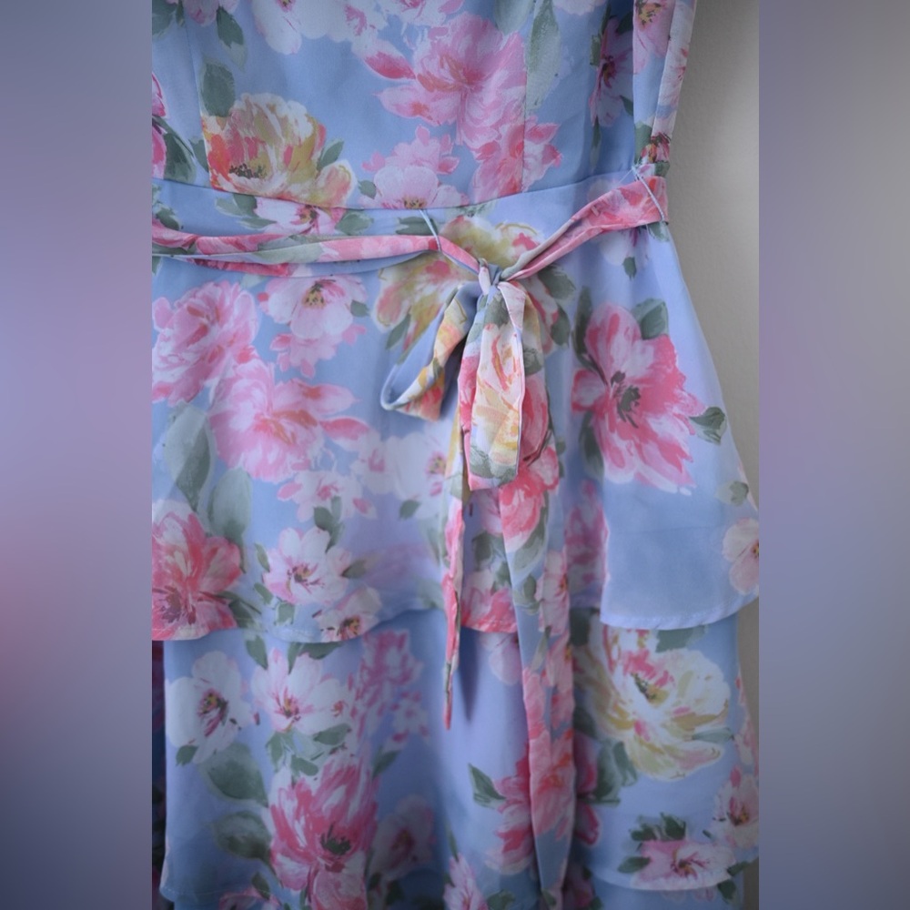 Womens Sz 6 Floral Tiered Midi-Dress - Chetta B - NWOT Pastel Easter - Picture 7 of 11